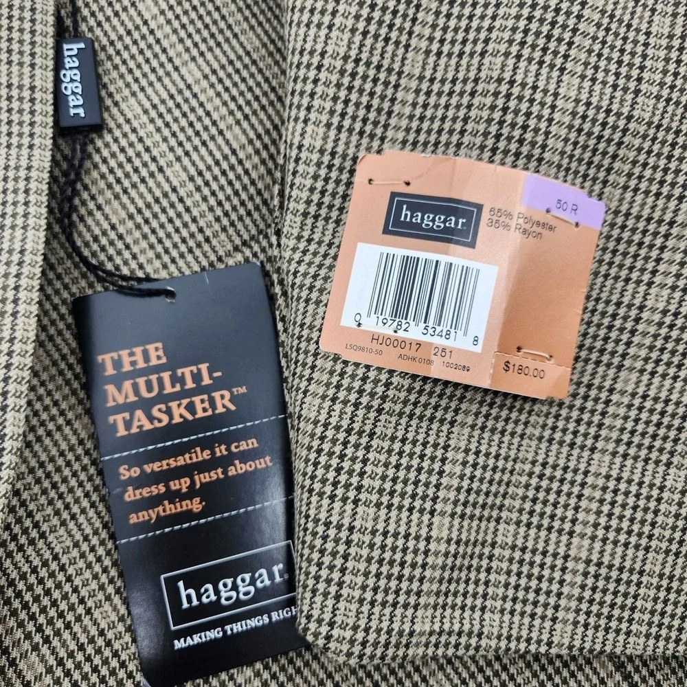 NWT Haggar Multitasker Blazer Mens 50R Brown Micro Check Sport Coat